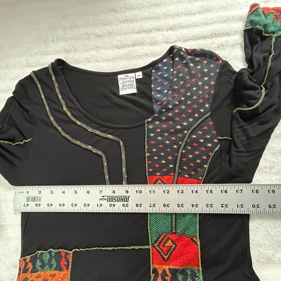 Parsley & Sage Womens Patchwork Tunic Top Medium Black Multicolor 3/4 Sleeve - Picture 5 of 6